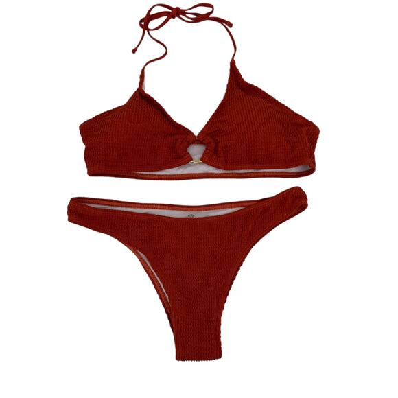 NWOT Makemechic Burnt Orange 3 Piece Bikini Set High Waisted Large - Picture 1 of 8